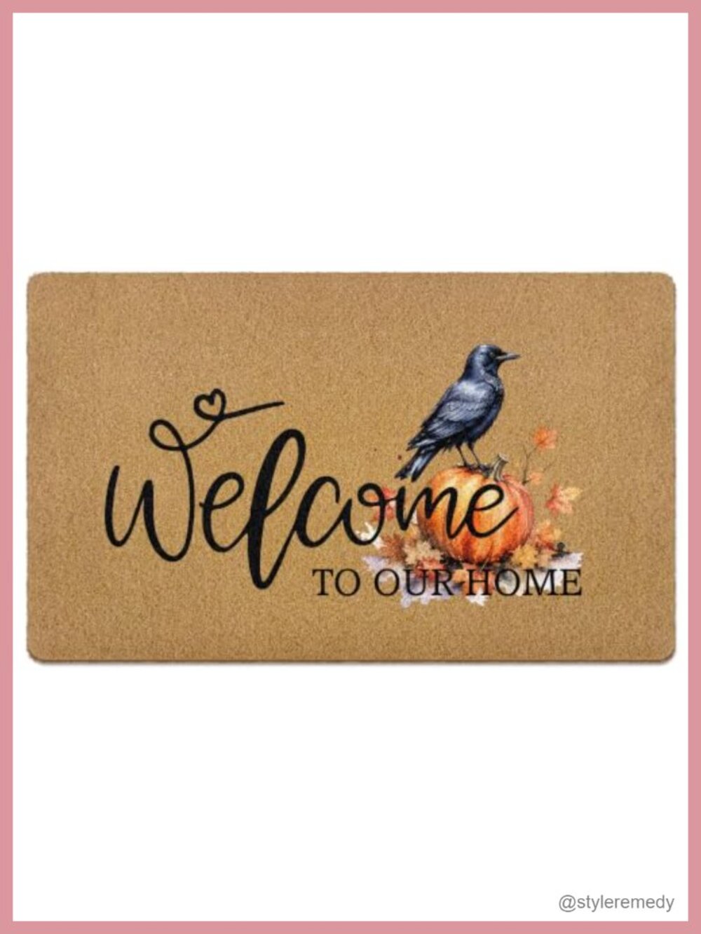 Raven Pumpkin Welcome Door Mat 17x30 Inch Indoor Outdoor Coir Style PVC Backing